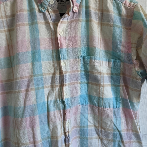Address unknown Men's Button up shirt small pastel plaid short sleeve top white - Picture 2 of 12